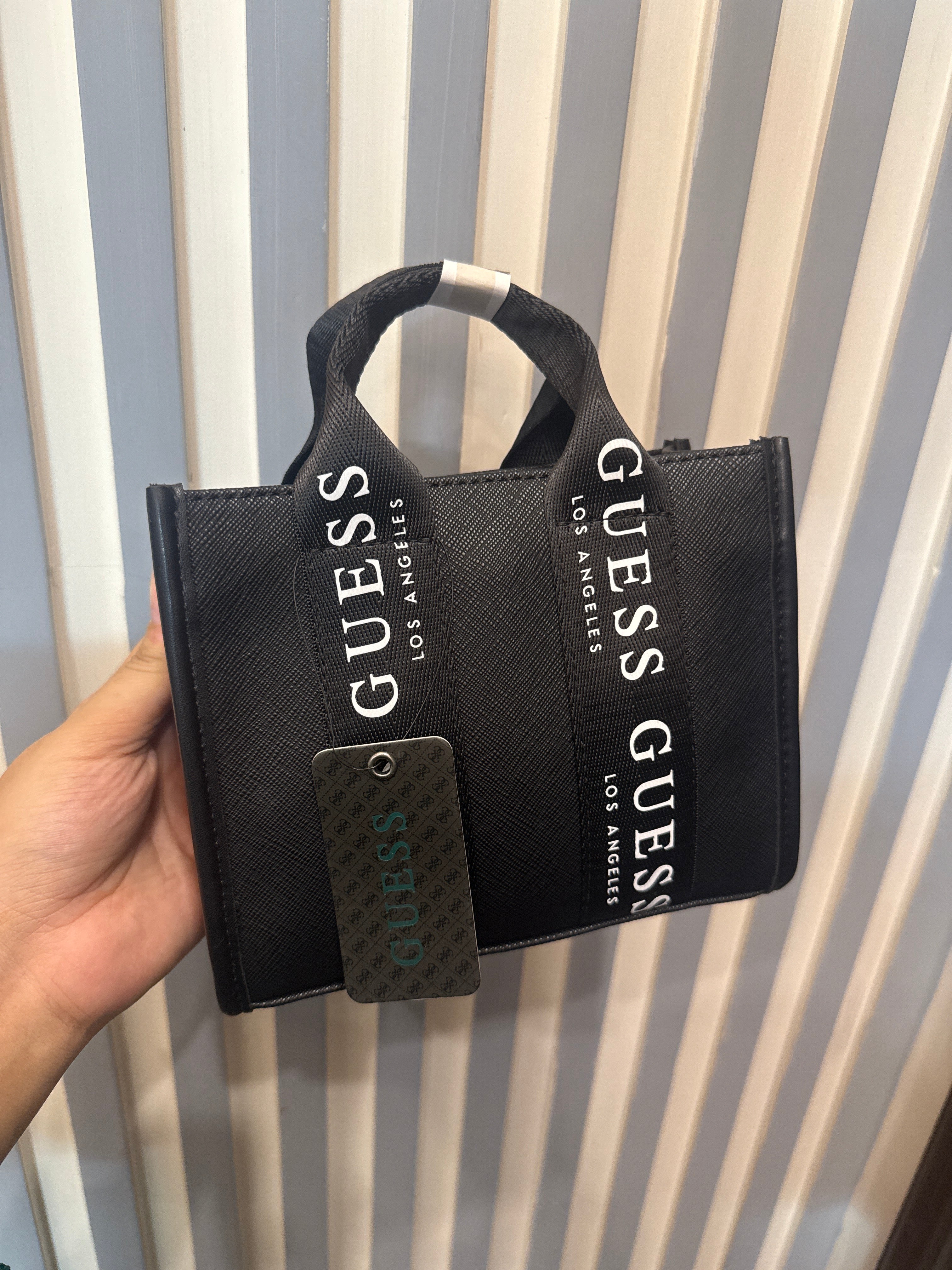 Guess logo tape mini tote bag (black)