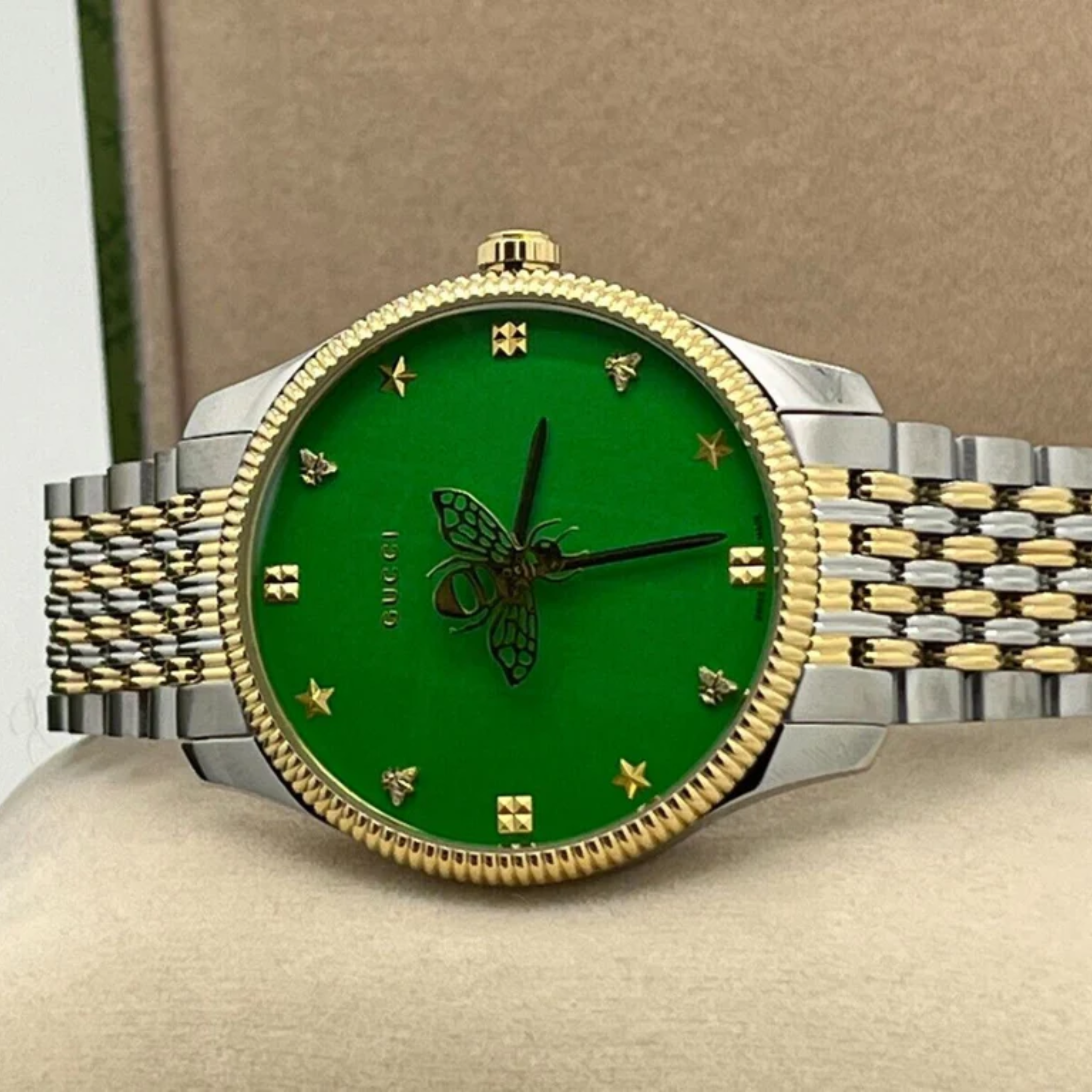 Gucci G Timeless Quartz Green Dial Two Tone Steel Strap Watch For Men - YA1264182
