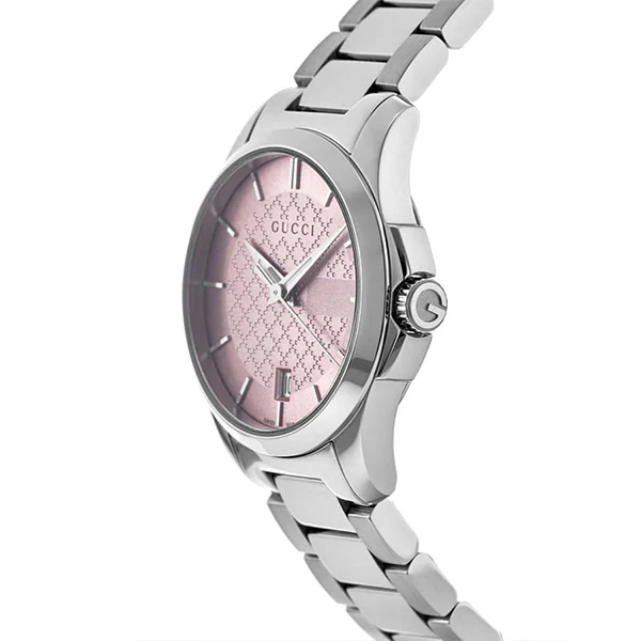Gucci G-Timeless Silver Stainless Steel Pink Dial Quartz Watch for Ladies- GUCCI YA126524