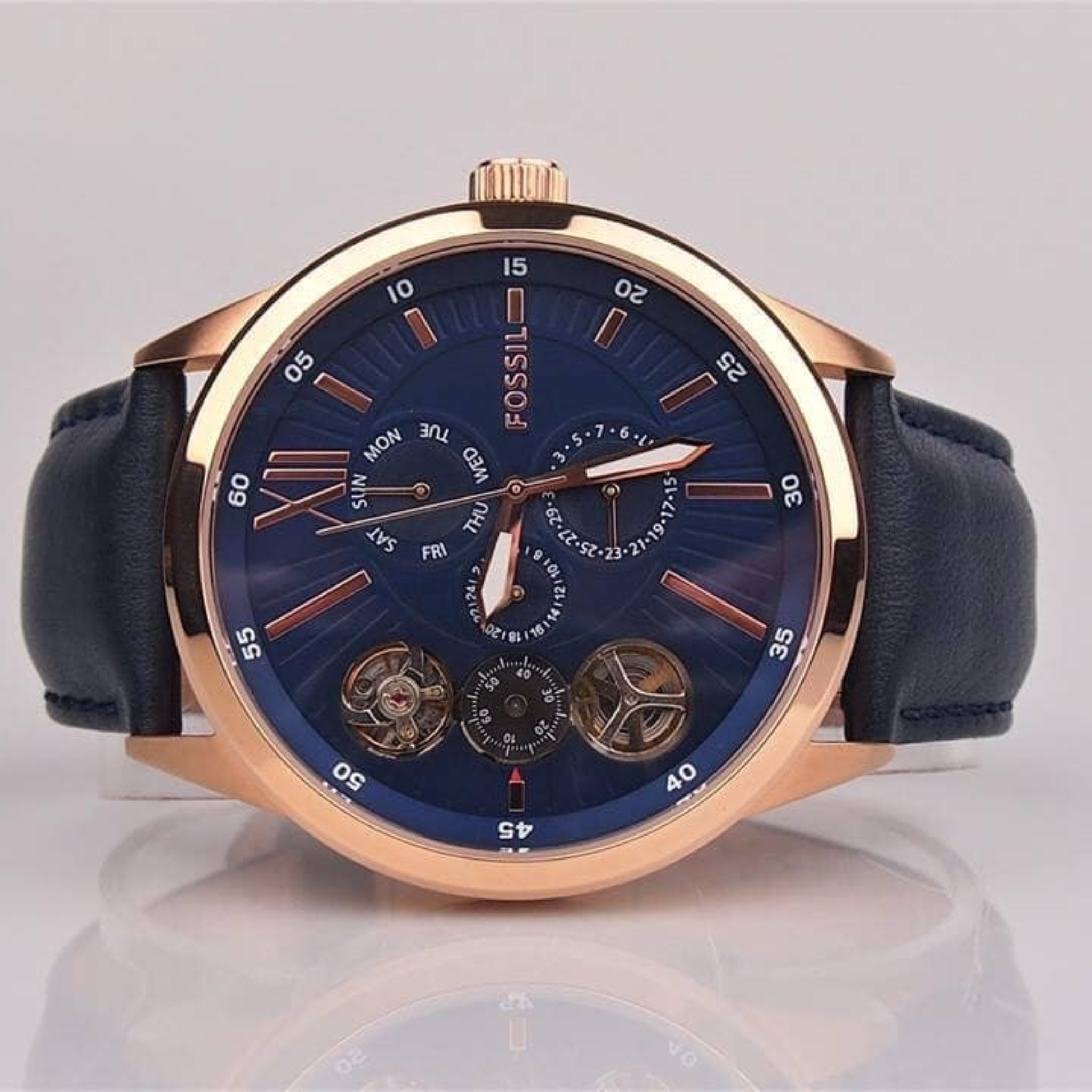 Fossil Flynn Blue Leather Strap Blue Dial Automatic Watch for Gents - BQ2219