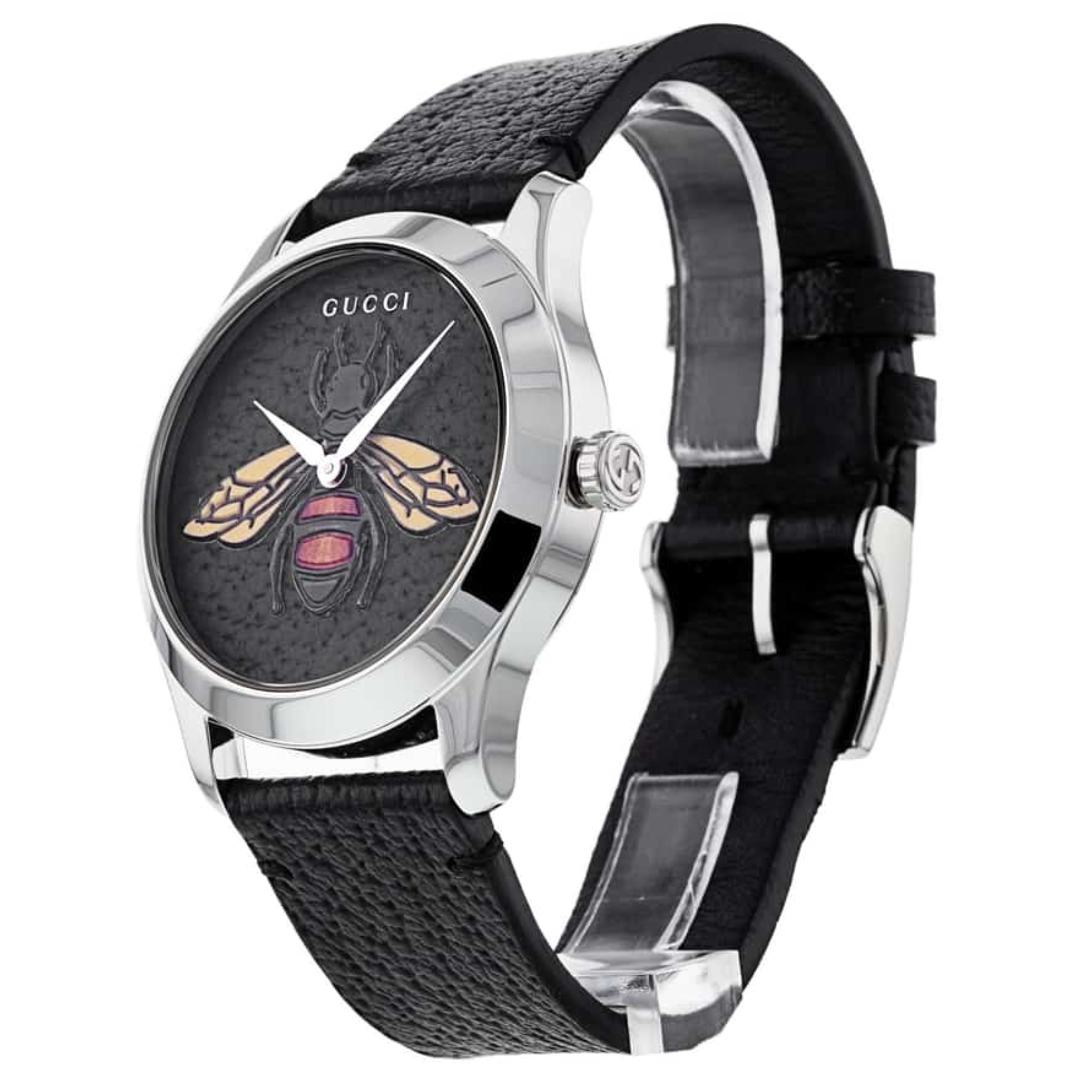 Gucci G Timeless Bee Black Dial Black Leather Strap Watch For Women - YA1264067