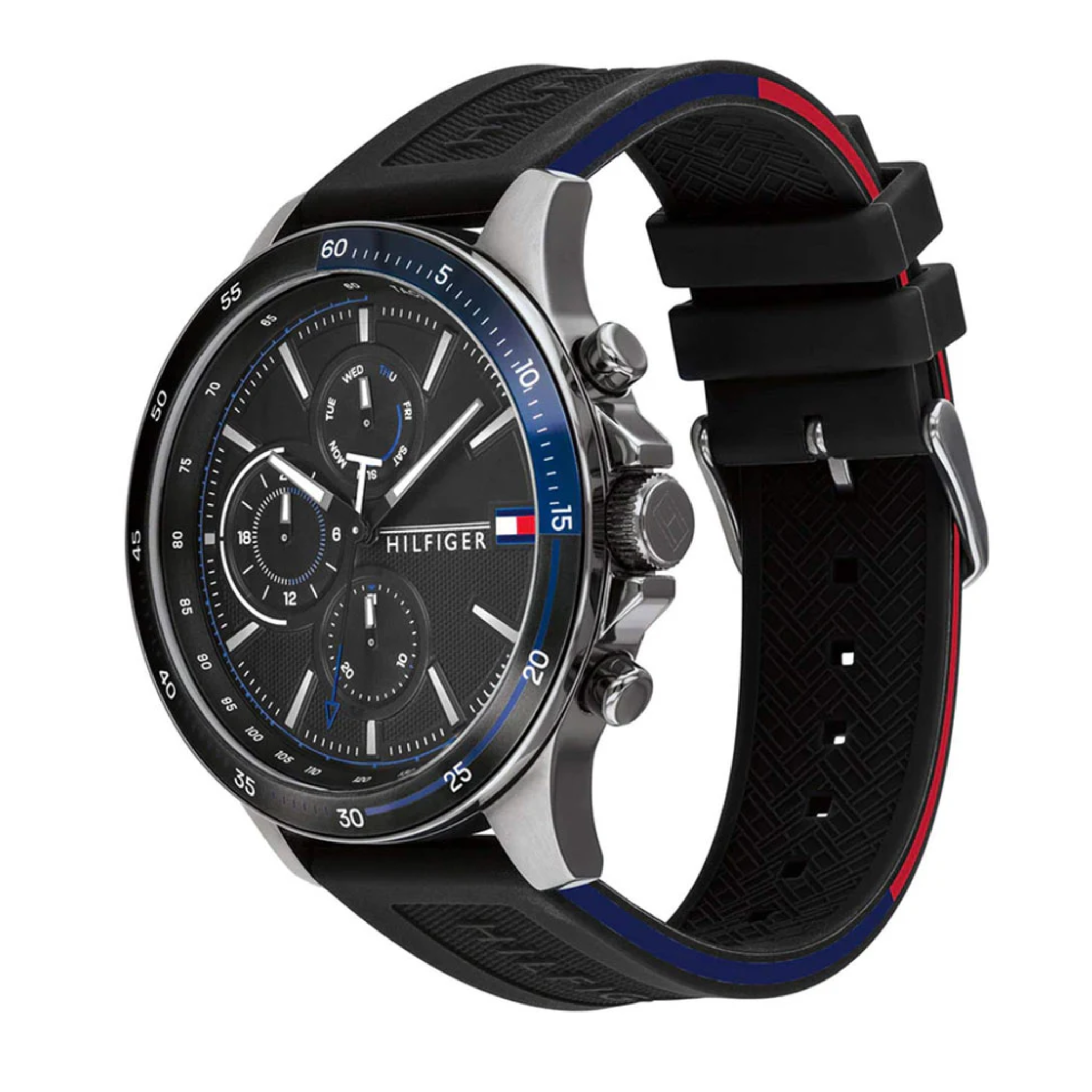 Tommy Hilfiger Bank Black Rubber Strap Black Dial Chronograph Quartz Watch for Gents - 1791724