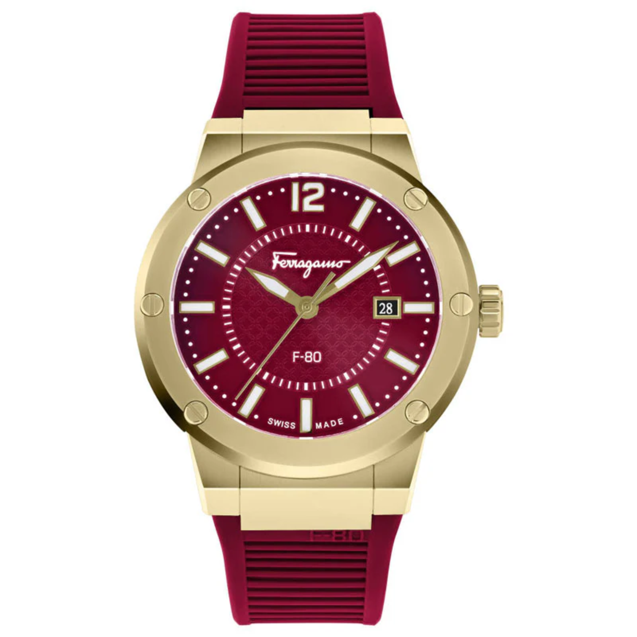 Ferragamo Men’s Swiss Made Quartz Red Silicone Strap Red Dial 44mm Watch SFHY02422