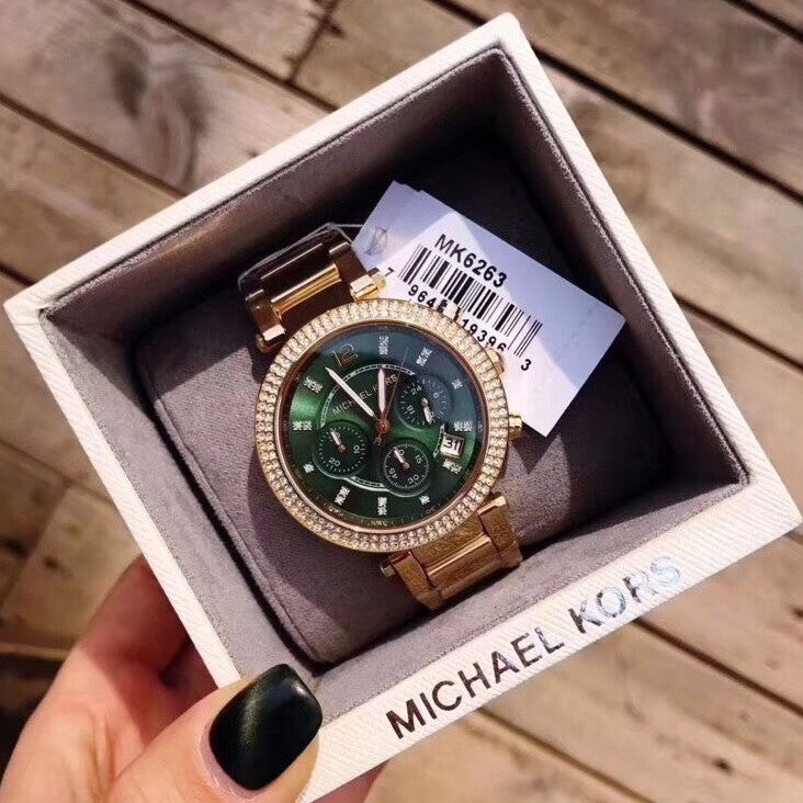 Michael Kors Women’s Quartz Chronograph Stainless Steel Green Dial 38mm Watch MK6263