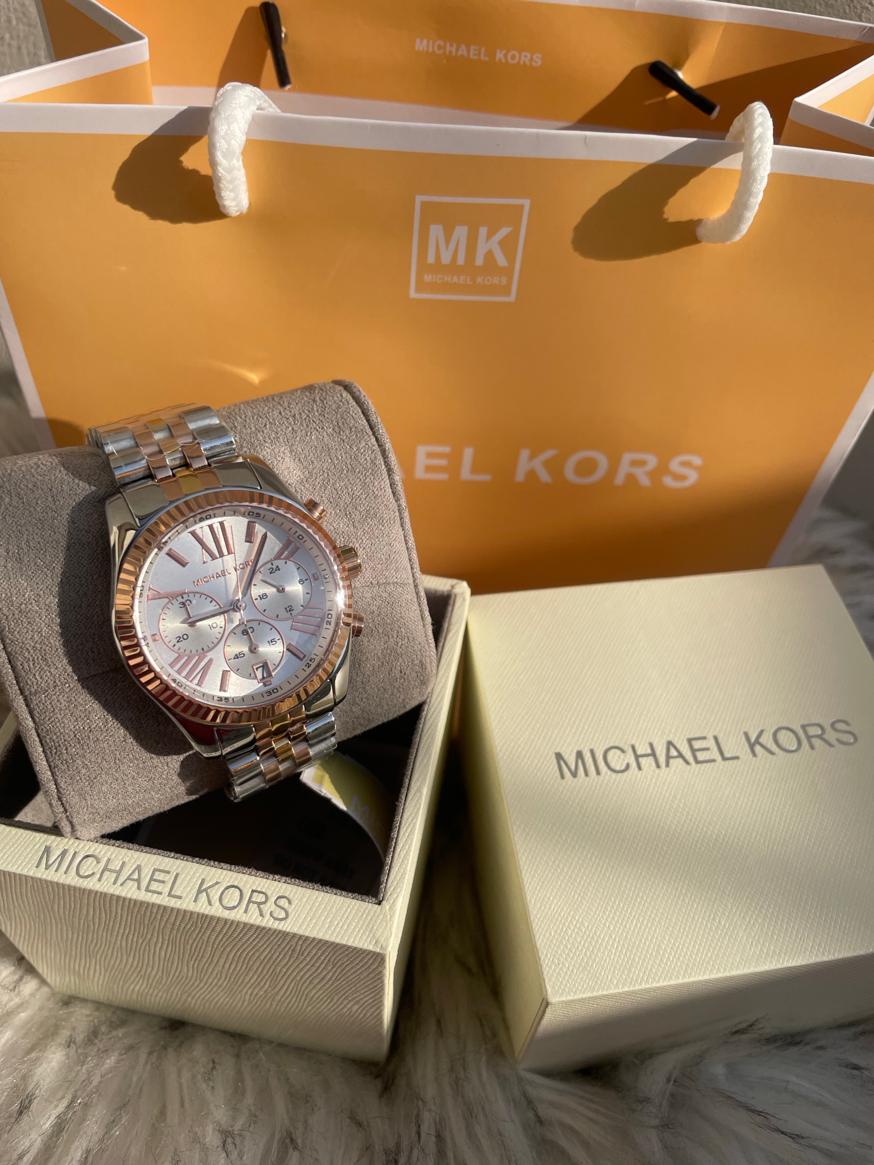 Michael Kors Lexington Chronograph Silver Dial Tri-Tone Ladies Watch MK5735