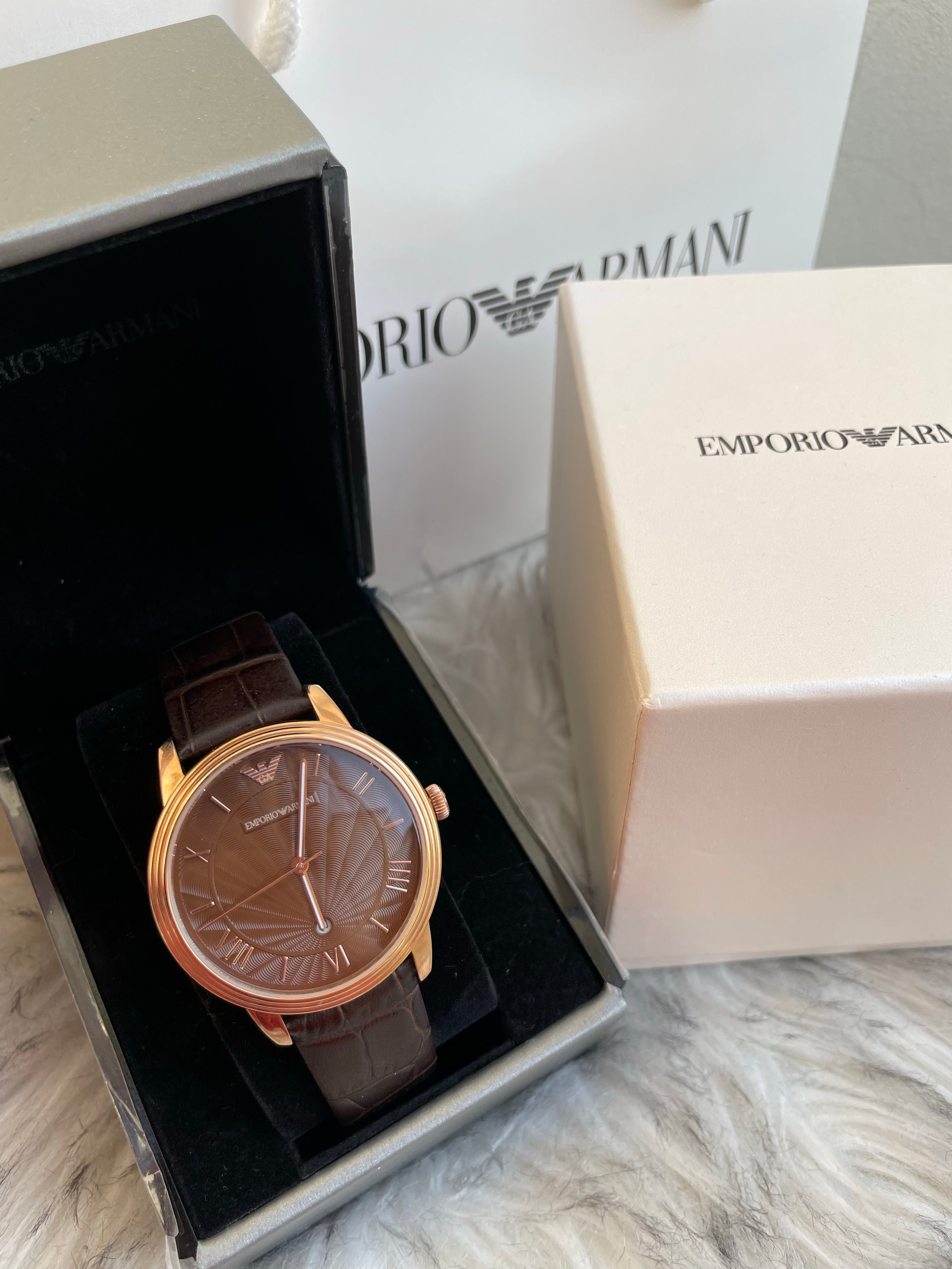 Emporio Armani Classic Chronograph Brown Dial Brown Leather Strap Men's Watch AR1613